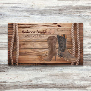 vintage woodgrain cowboy boots western fashion business card