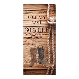 vintage woodgrain cowboy boots western fashion rack card