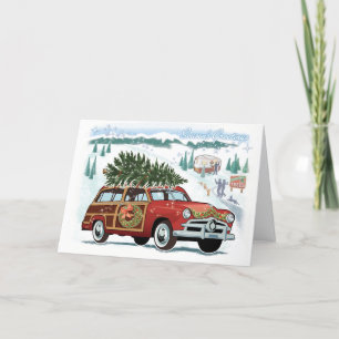 Vintage Woodie Wagon Christmas Cards