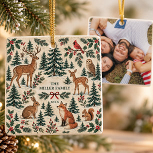 Vintage Woodland Animal Highland Lodge Family Pic Ceramic Ornament