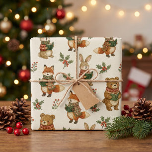 Vintage Woodland Animals Christmas Carol Wrapping Paper Sheet
