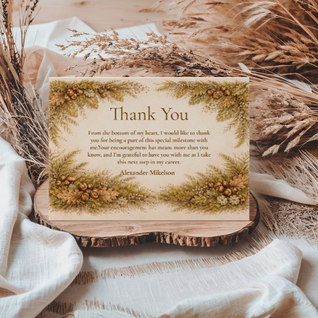 Vintage Woodland Autumn Graduation Party Thank You Card (Creator Uploaded)