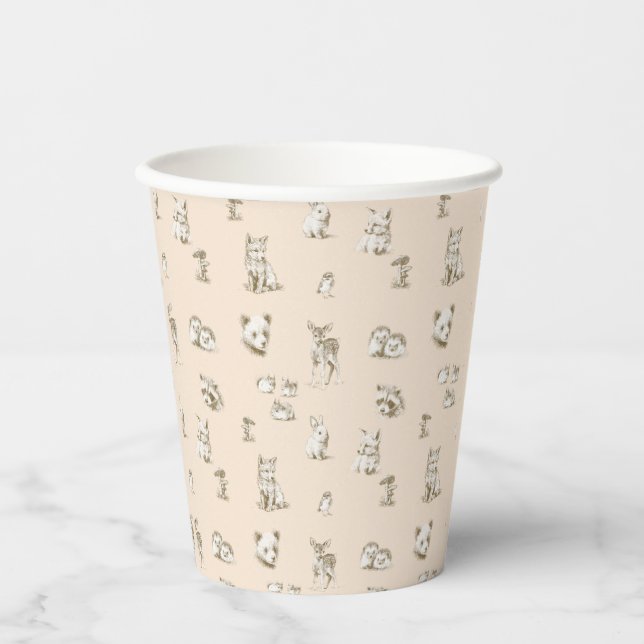 Vintage Woodland Baby Animals Paper Cups (Front)