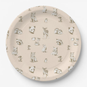 Vintage Woodland Baby Animals Paper Plate