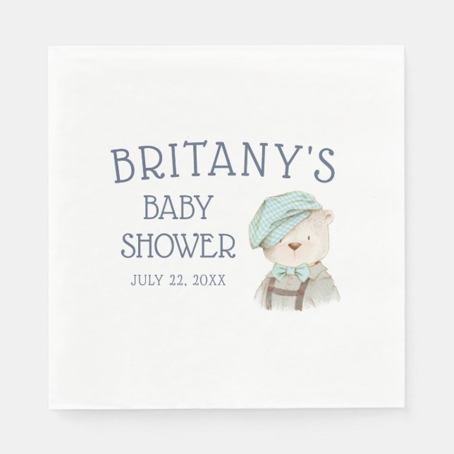 Vintage Woodland Bear Baby Shower Napkin (Front)