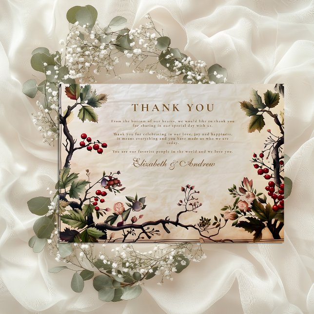 Vintage Woodland Berry Wedding Thank You Card (Creator Uploaded)