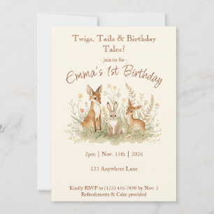 Vintage woodland birthday invitation