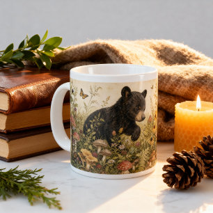 Vintage Woodland Black Bear Cub Cottagecore Large Coffee Mug