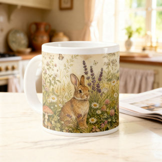 Vintage Woodland Botanical Rabbit Cottagecore Large Coffee Mug