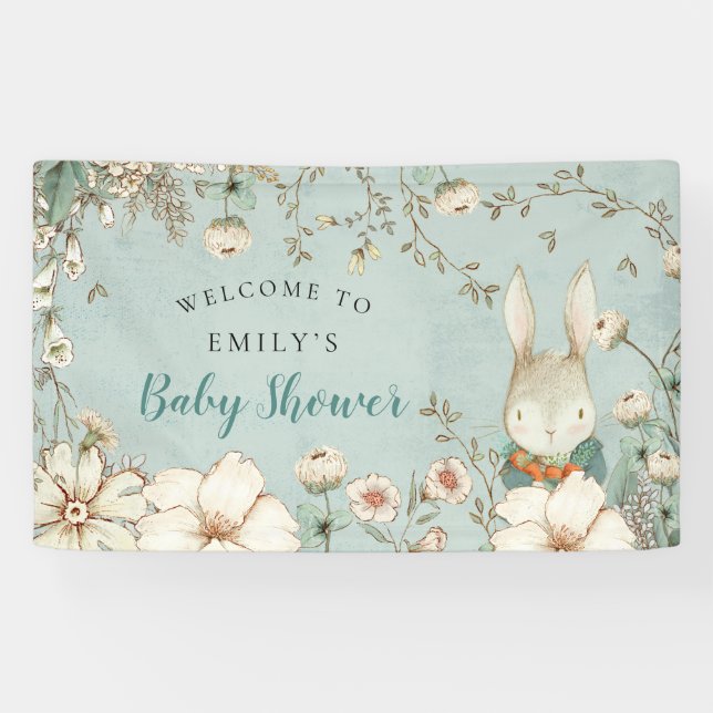 Vintage Woodland Bunny Boy Welcome Baby Shower Banner (Horizontal)