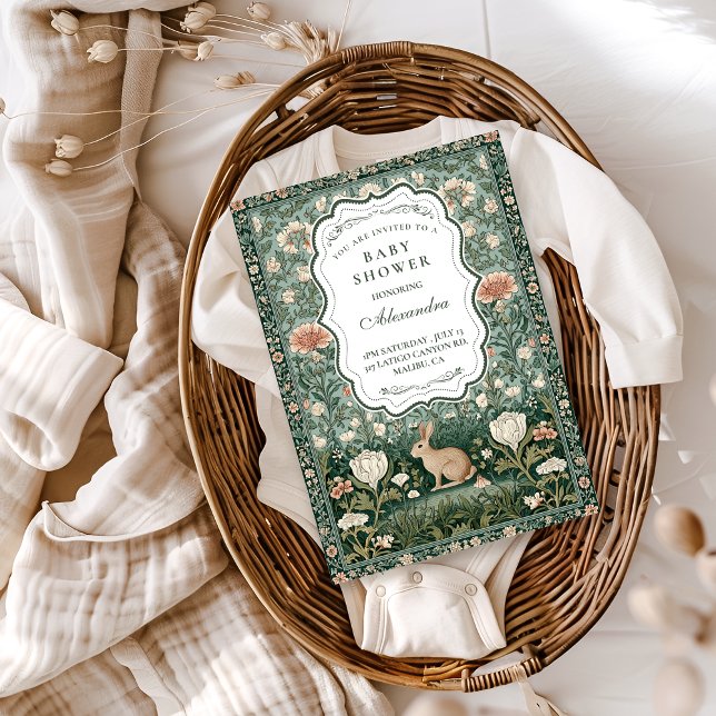 Vintage Woodland Bunny Floral Baby Shower Invitation (Creator Uploaded)
