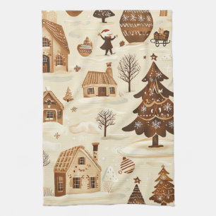 Vintage Woodland Christmas Pattern (10) Tea Towel