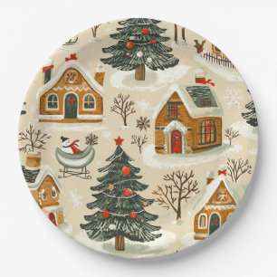 Vintage Woodland Christmas Pattern (15) Paper Plate