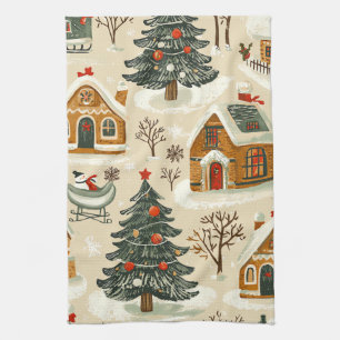 Vintage Woodland Christmas Pattern (15) Tea Towel