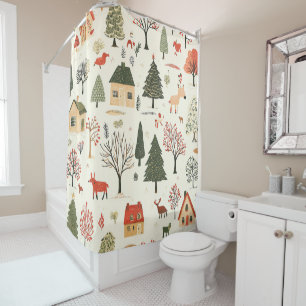 Vintage Woodland Christmas Pattern (16) Shower Curtain