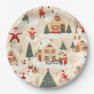 Vintage Woodland Christmas Pattern (19) Paper Plate