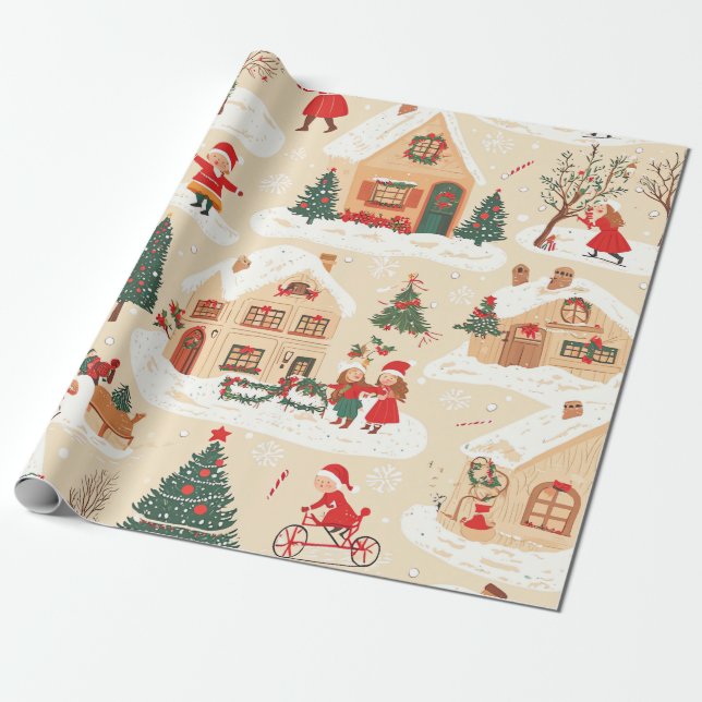 Vintage Woodland Christmas Pattern (19) Wrapping Paper (Unrolled)