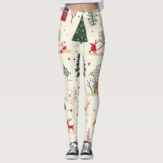 Vintage Woodland Christmas Pattern (1) Leggings (Front)