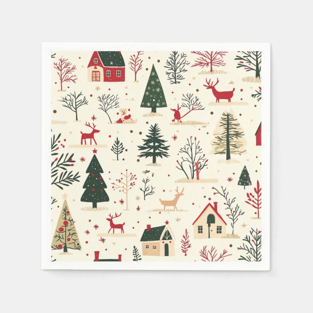 Vintage Woodland Christmas Pattern (1) Napkin (Front)