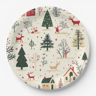 Vintage Woodland Christmas Pattern (1) Paper Plate