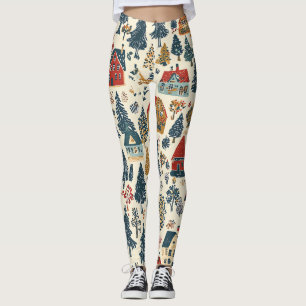 Vintage Woodland Christmas Pattern (20) Leggings
