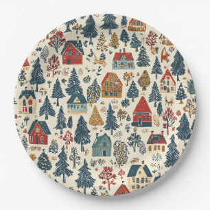 Vintage Woodland Christmas Pattern (20) Paper Plate