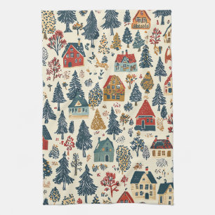 Vintage Woodland Christmas Pattern (20) Tea Towel