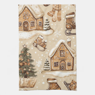 Vintage Woodland Christmas Pattern (3) Tea Towel