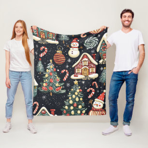 Vintage Woodland Christmas Pattern (5) Fleece Blanket