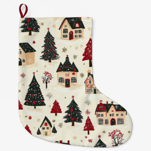 Vintage Woodland Christmas Pattern (9) Large Christmas Stocking