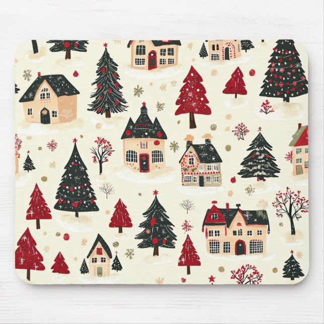 Vintage Woodland Christmas Pattern (9) Mouse Mat (Front)