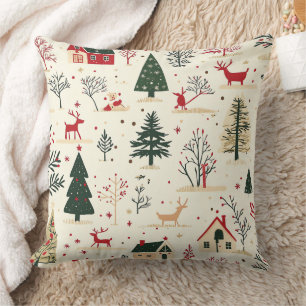 Vintage Woodland Christmas Pattern Cushion