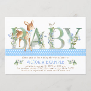 Vintage Woodland Deer Baby Boy Shower Invitations