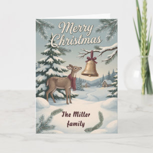 Vintage Woodland Deer & Christmas Bell Custom Card