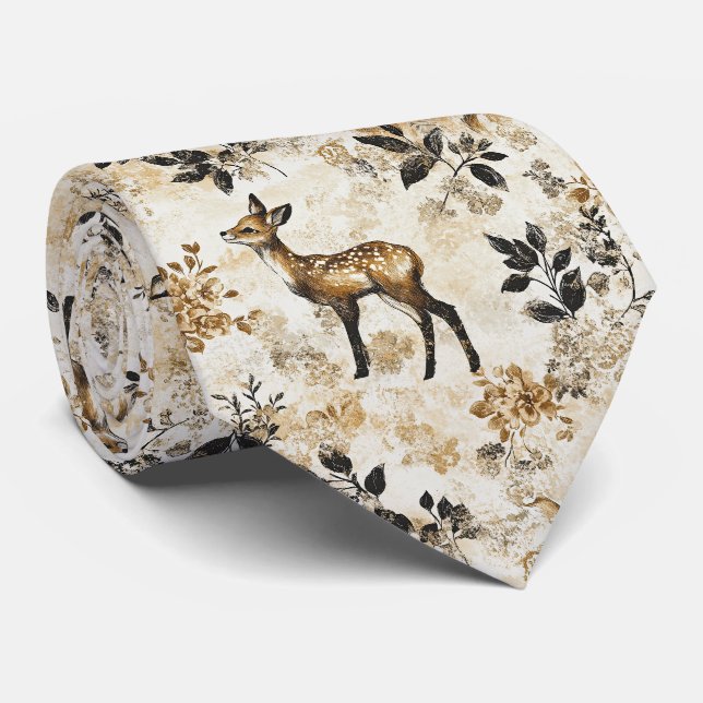 Vintage Woodland Deer Pattern Tie (Rolled)