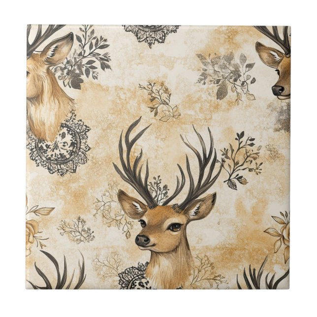 Vintage Woodland Deer Pattern Tile (Front)