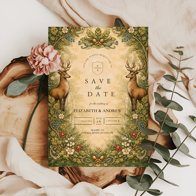 Vintage Woodland Deer Wedding Save The Date (Creator Uploaded)
