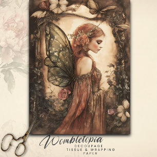 Vintage Woodland Fairy with Roses Decoupage  Tissue Paper