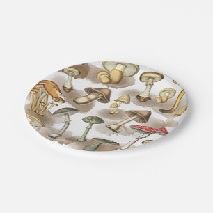 Vintage Woodland Forest Mushrooms Paper Plate