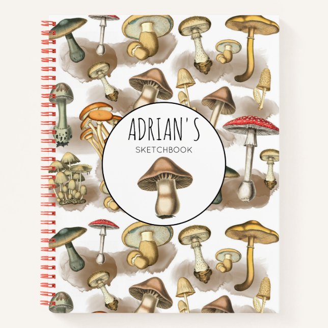 Vintage Woodland Forest Mushrooms Sketchbook Notebook (Front)