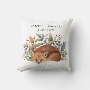 Vintage Woodland Fox Birth Announcement Cushion