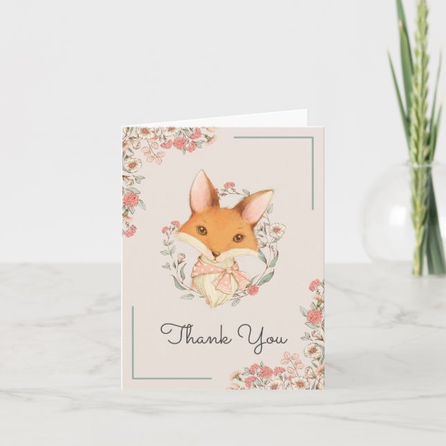 Vintage Woodland Fox Illustration Thank You Card (Front)
