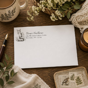 Vintage Woodland Fox Return Address Envelope