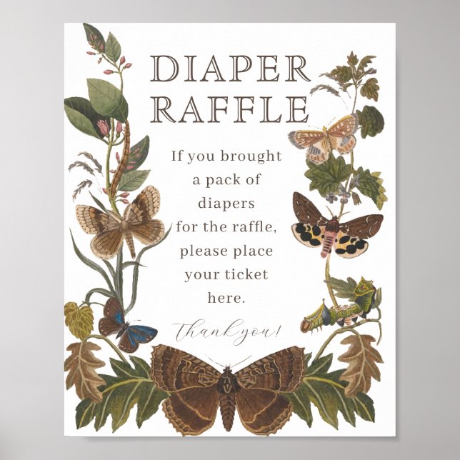 Vintage WOODLAND Insects Baby Shower Diaper Raffle Poster (Front)