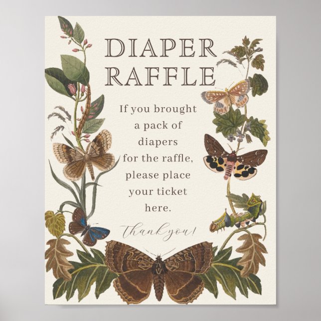 Vintage WOODLAND Insects Baby Shower Diaper Raffle Poster (Front)