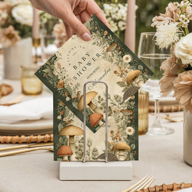 Vintage Woodland Mushroom Baby Shower Napkin (Creator Uploaded)