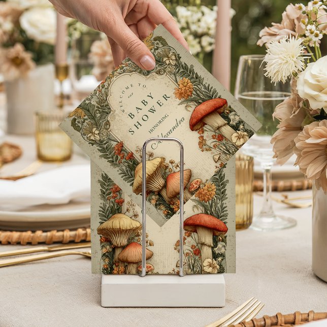 Vintage Woodland Mushroom Floral Baby Shower Napkin (Creator Uploaded)
