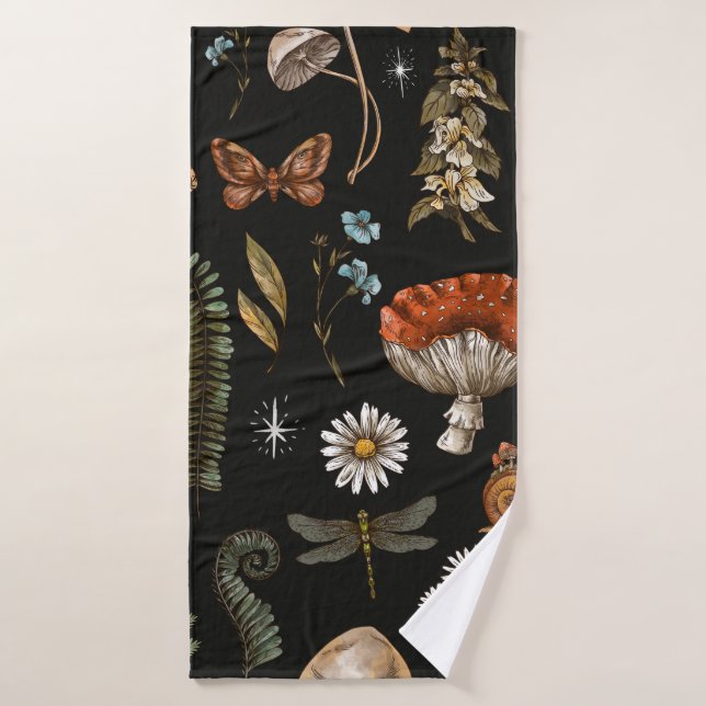 Vintage woodland nature seamless pattern. Amanita  Bath Towel (Bath Towel)