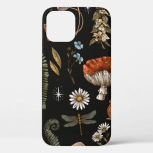 Vintage woodland nature seamless pattern. Amanita  iPhone 12 Case