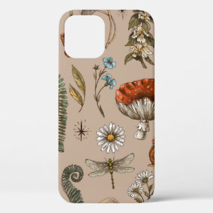 Vintage woodland nature seamless pattern. Amanita  iPhone 12 Case